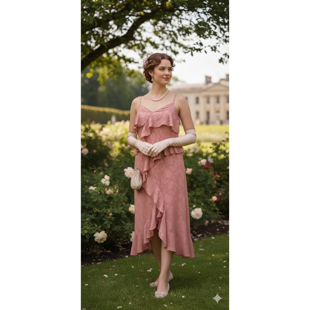 Zara Dusty Rose Ruffle Midi Dress